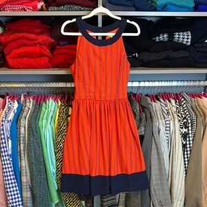 Yellow Star red/navy striped tie back back button closure lined dress size S